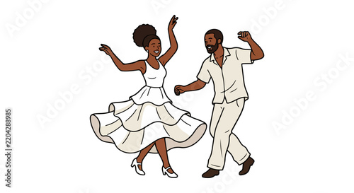 Joyful Black Couple Dancing Together in Celebration with Lively Movement and Smiles