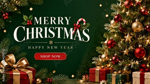 Merry Christmas With Decorations, Gifts, and a Festive Tree for the Holiday S...