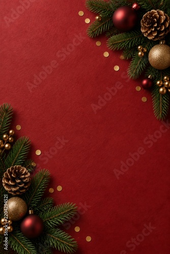 Decorative Christmas Arrangement With Pine Branches and Ornaments