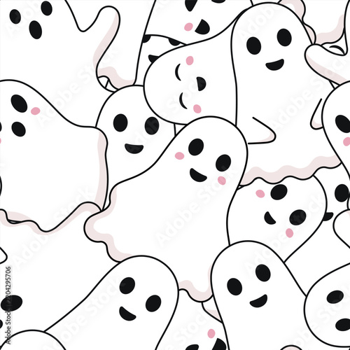 Cute Halloween ghost pattern with friendly spooky cartoon characters vector illustration
