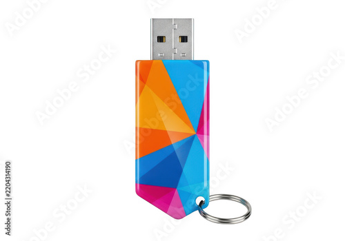 Colorful usb flash drive with keychain isolated on transparent background