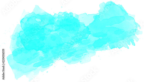 Vibrant cyan watercolor brush stroke splash texture for creative graphic design projects isolated on transparent background png