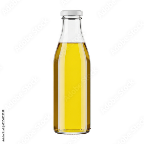 Glass bottle of yellow liquid isolated on transparent background