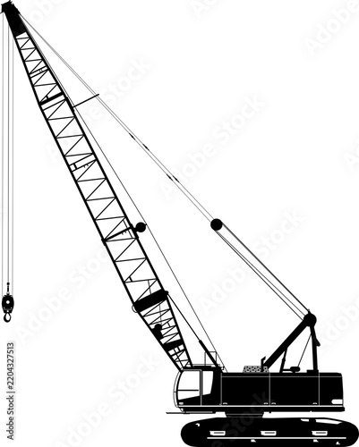 Silhouette of a duty cycle crawler crane. Heavy crane, side view.