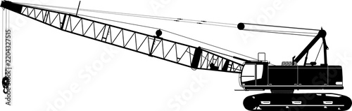 Silhouette of a duty cycle crawler crane. Heavy crane, side view.
