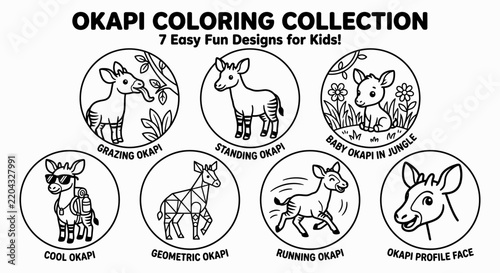 Okapi coloring page collection for kids with cute cartoon animals vector illustration   