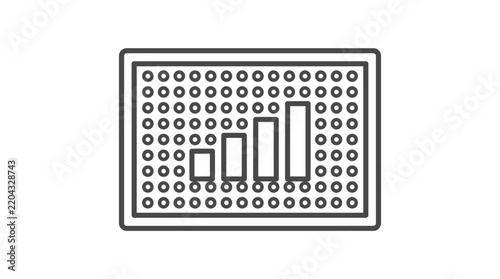Elegant Minimalist Perforated Circuit Board Layout Design with Grid Pattern and Cutouts in Monochrome