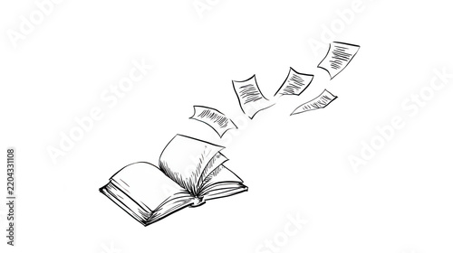 Open book with flying pages on transparent background