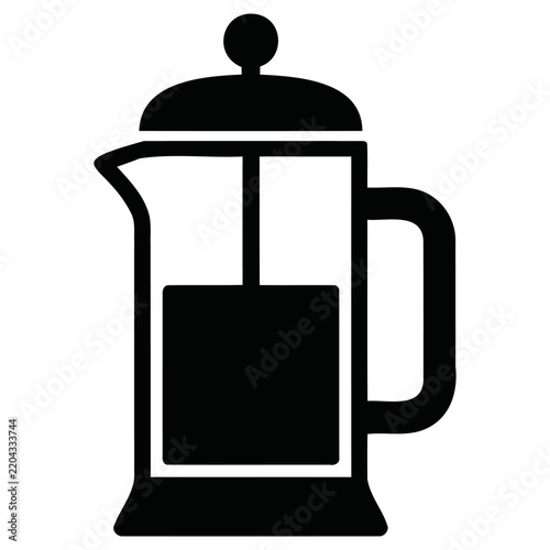 Fotografie Black silhouette icon of a glass coffee plunger press for brewing hot beverages