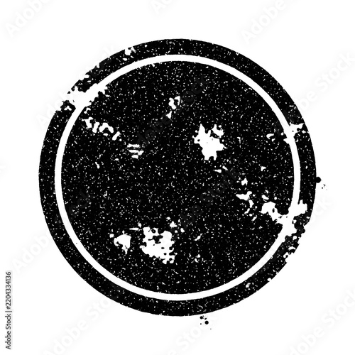 Black worn rubber stamp circle with distressed texture isolated on transparent background