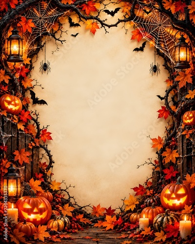 Halloween Pumpkin Frame with Spiders and Bats