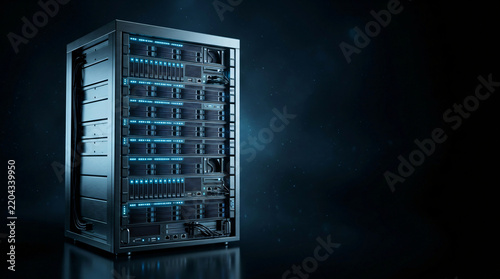 Plakat High-performance data center server rack | Cloud computing infrastructure and network storage | Modern IT technology for enterprise hosting solutions | Cyber security and database management hardware