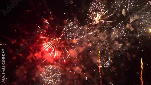 Colorful fireworks exploding in the night sky during a celebration