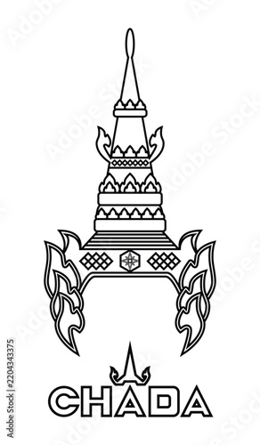 Line art illustration vector of Thai style crown called Chada or Makuta drawing in black and white