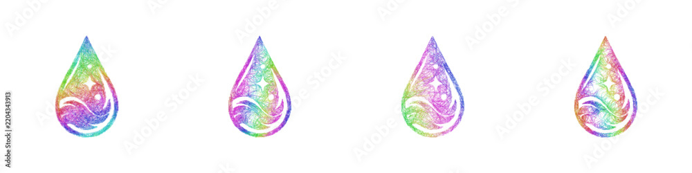 Obraz premium Rainbow color sketch mermaid tear icon design set