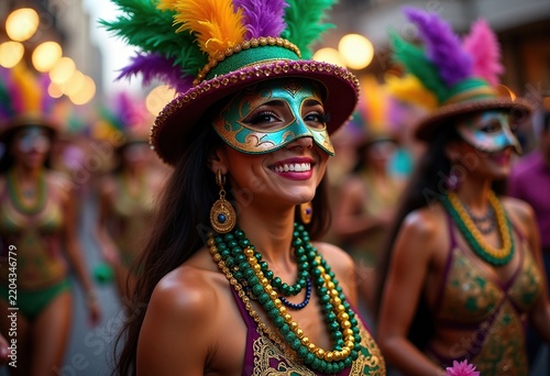 Extravagant Mardi Gras Bead Details Costume Parade Colorful Floats Vibrant Masks Journey