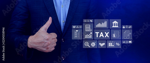 Online tax payment and financial planning concept. analyzing financial data and tax calculation to complete Individual income tax return, Government, state taxes, report. not ai