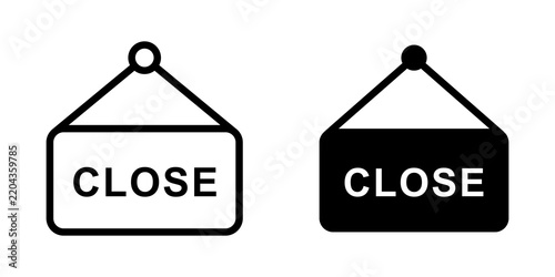 Black and white hanging sign icons with the word close for retail shop and business store door