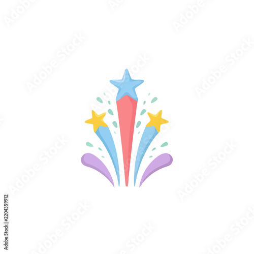 Stylized burst with stars and colorful splashes