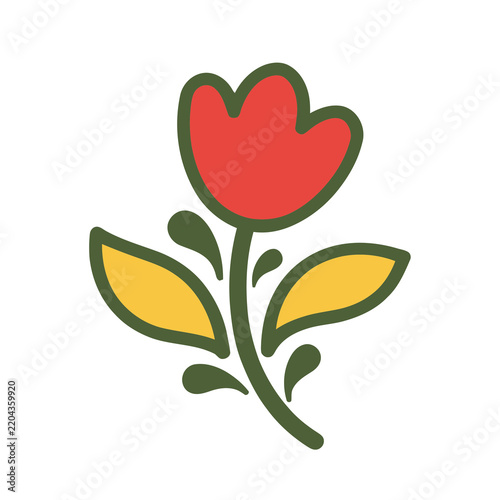 Red flower with yellow leaves and green stem