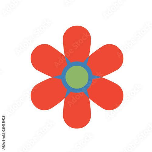 Red flower illustration with green and blue center
