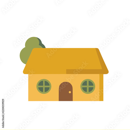 Stylized yellow house with a tree