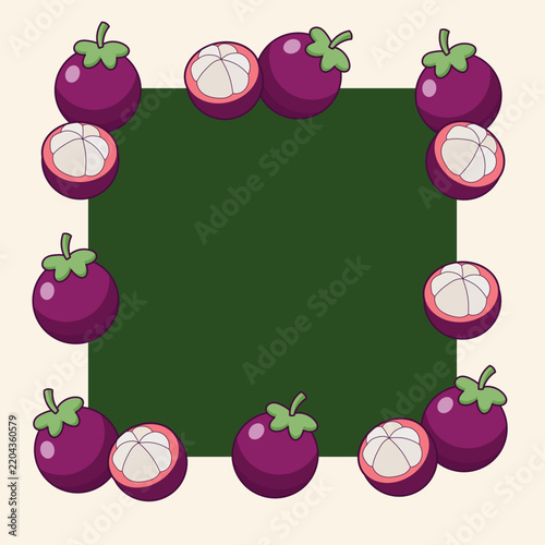 Mangosteen frame background with blank green space for copy text