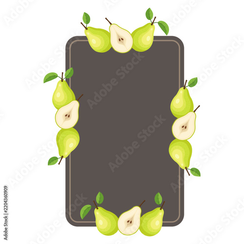Pear fruit frame chalkboard vertical border design template background