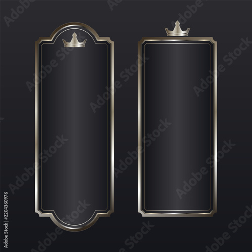 Metallic silver frame luxury royal border on dark black background