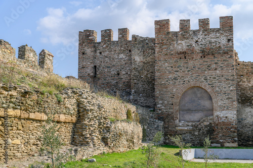 Brick and stone tower of the Heptapyrgion with blind arch, Thessaloniki, Greece