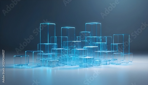 Futuristic Glowing Blue Glass Cubes Abstract Digital Data Network Visualization Background