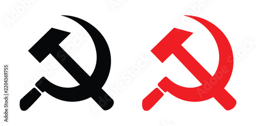 Obraz na plátně Hammer and Sickle Iconography: A visual representation of the iconic hammer and sickle symbol, signifying labor and agrarian unity, presented in both stark black and vibrant red