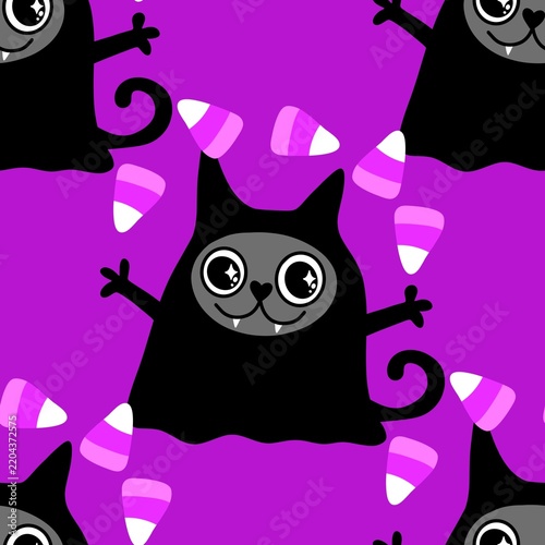 Halloween animals seamless cats pattern for wrapping paper and fabrics and linens and kids clothes print