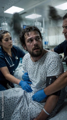 Patient experiencing a panic attack or psychological trauma in hospital emergency room
