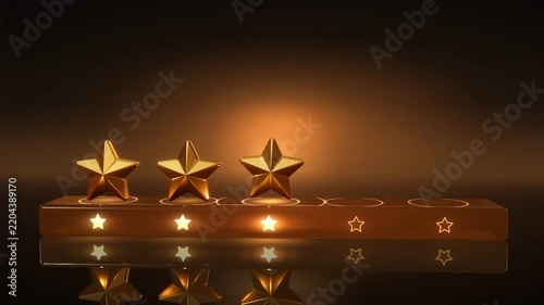 Five gold stars drop onto a glowing rating bar and a 5.0 score appears, seamless loop