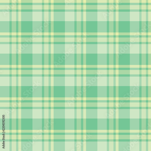 Light green and pastel yellow plaid tartan seamless pattern. Abstract geometric background texture. Flat vector graphic for fresh spring apparel fabric, modern interior wallpaper and eco packaging.