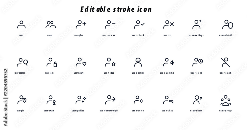 Obraz premium People and team icon set featuring user, group, plus, minus, check, lock, heart, search, star, and shield symbols