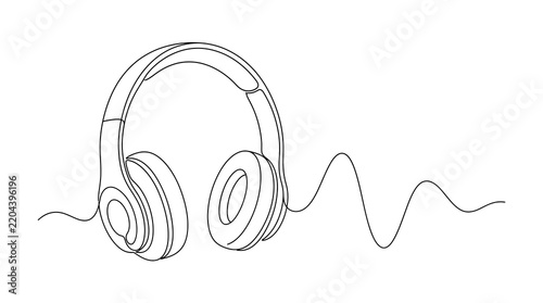 Headphones continuous line drawing minimalist music design vector asset