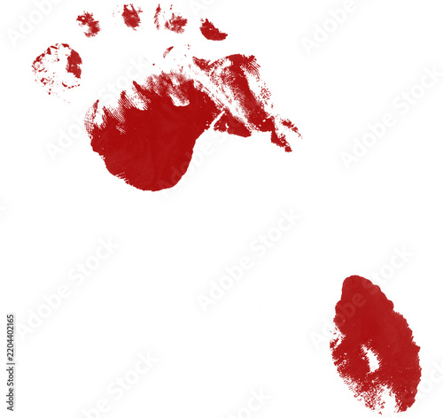 Cuadro en lienzo Faded and smudged red footprint graphic with scattered toe marks, ideal for suspense and thriller scenes on a transparent background