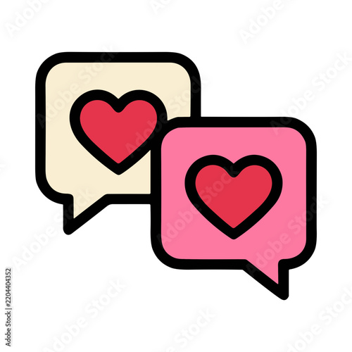 Two Speech Bubbles with Hearts Inside, Representing Communication and Love