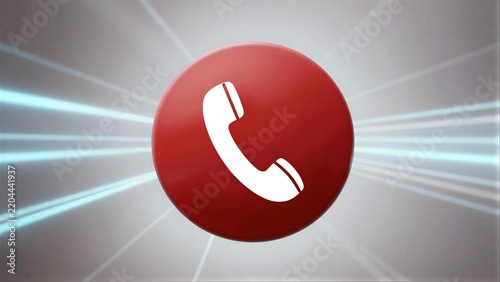 Red phone icon with dynamic rays, symbolizing urgent communication or call.