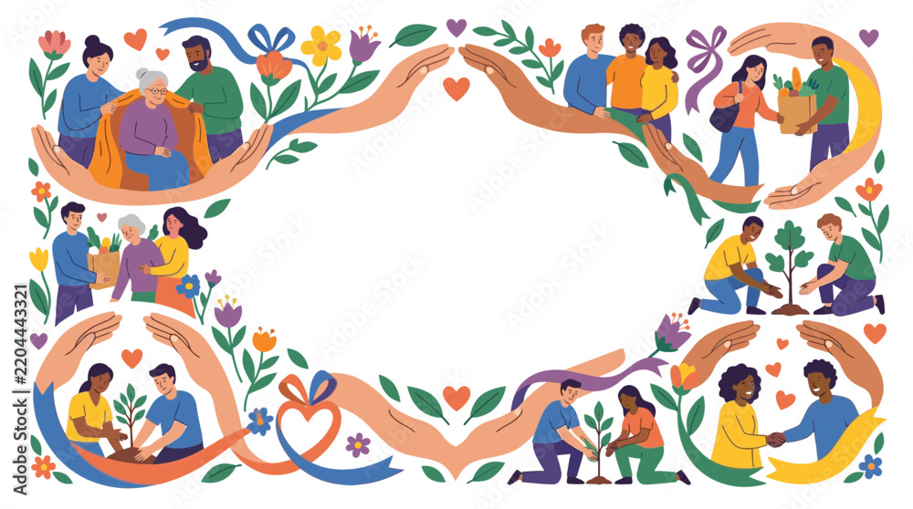 Fototapeta premium Diverse People Community Support Concept Border