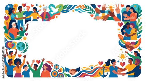 Diverse People Community Unity Frame Illustration