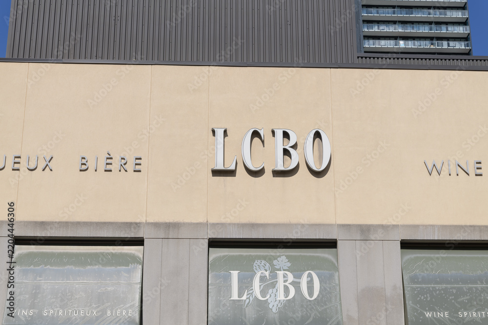 Obraz premium business signage outside LCBO, a liquor store chain, located here at 222 Front St E, Toronto