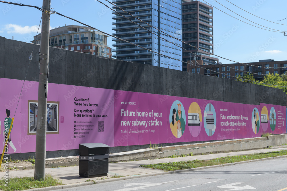 Obraz premium construction site of Ontario Line, Corktown station now Distillery District station, at King Street East and Berkeley Street, Toronto