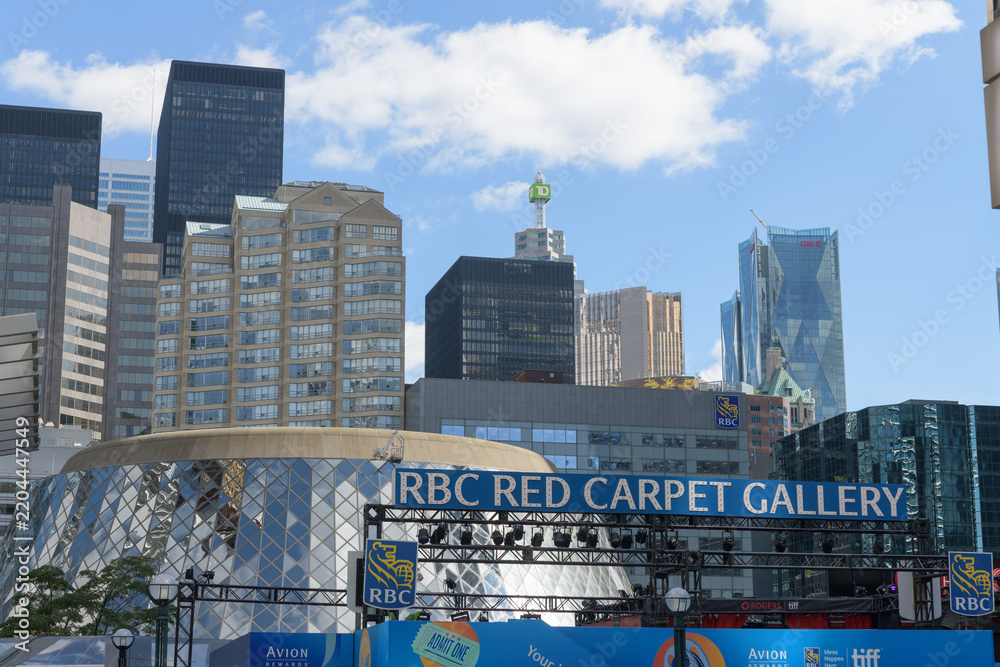 Fototapeta premium looking east from David Pecaut Square with view of RBC Red Carpet Gallery activation at TIFF 2026, Toronto
