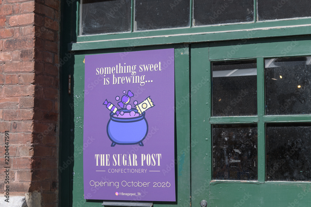 Obraz premium door signage outside The Sugar Post, a new candy store at the Distillery District, Toronto