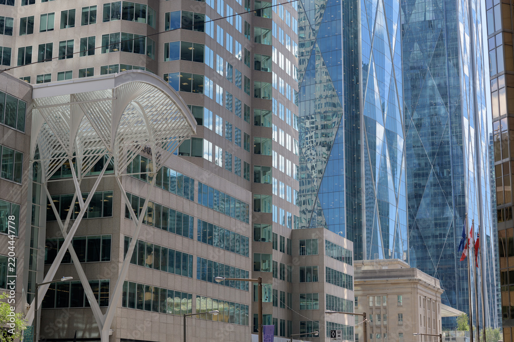 Fototapeta premium looking south on Bay St (east side) to Allen Lambert Galleria at Brookfield Place and CIBC Square, Toronto Financial District