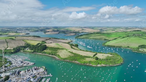 Salcombe and Mill Bay over Kingsbridge Estuary from a drone, Batson Creek, Southpool Creek, Devon, England, United Kingdom