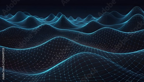 Abstract Futuristic Glowing Blue Wireframe Digital Waves Futuristic Network Data Landscape Background